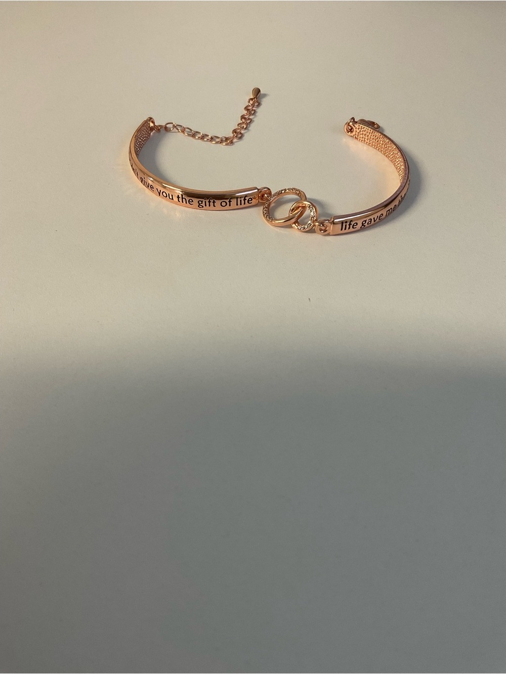 Rose Gold Inspirational Cuff Bracelet with Interlocking Rings
